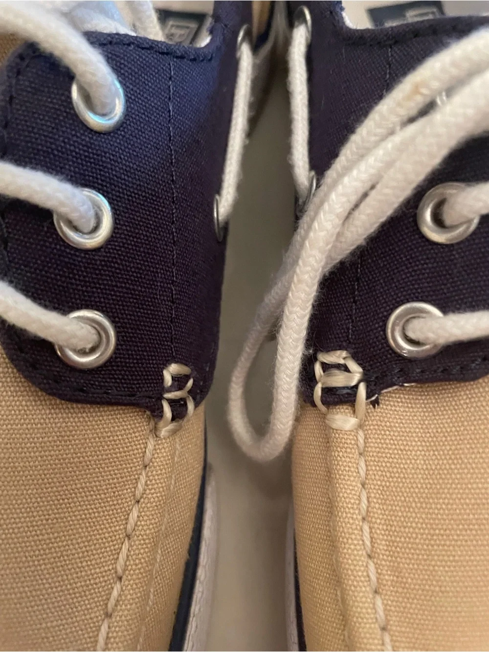Polo Ralph Lauren Franz Canvas Boat Shoes Loafers Tan Navy Blue Size 10D